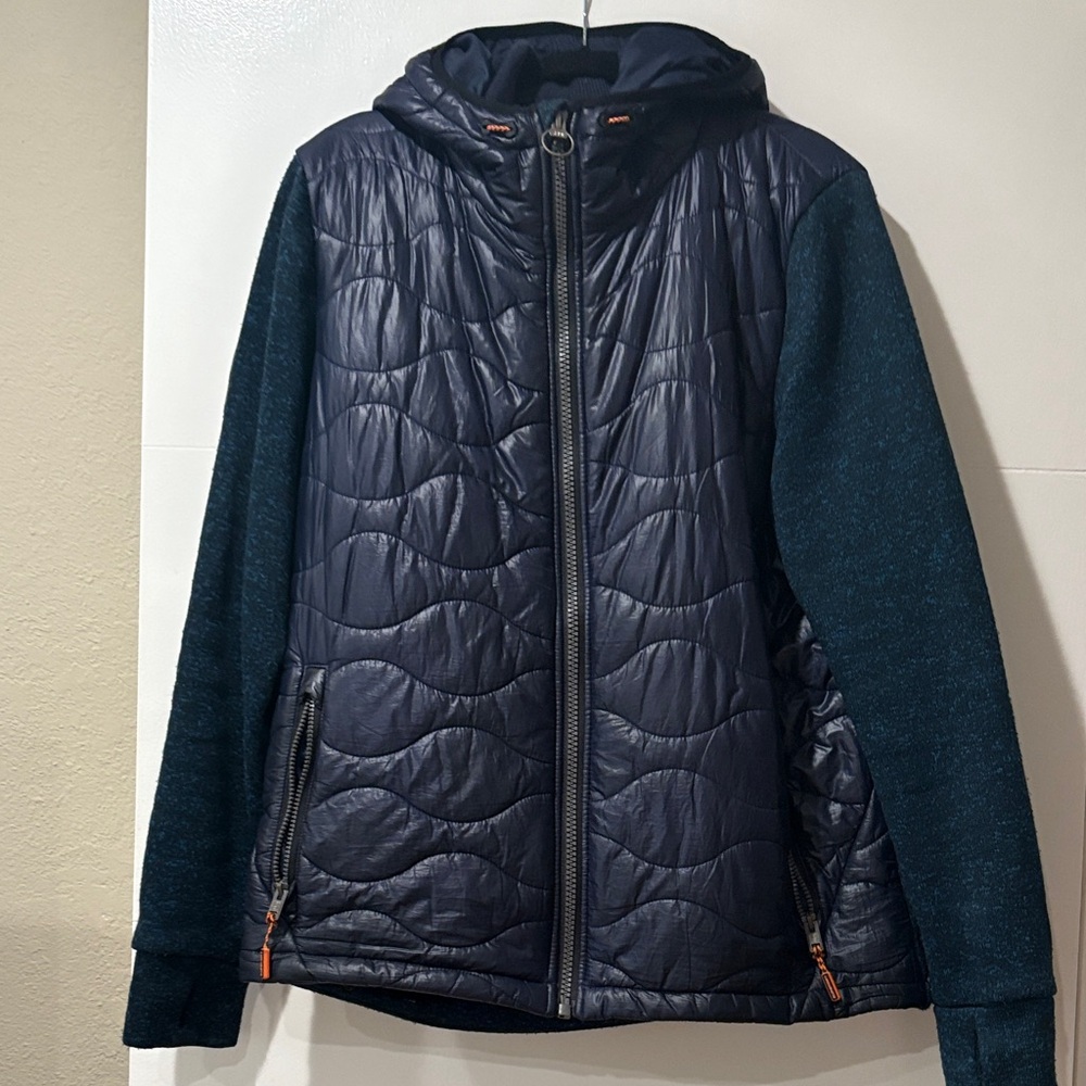 Superdry Dark Blue Quilted Jacket with Orange Accents